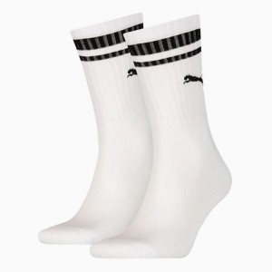 Calcetines Puma Crew Heritage Stripe Socks 2 pack Mujer Blancos | 25073-SFVL