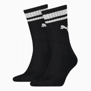 Calcetines Puma Crew Heritage Stripe Socks 2 pack Mujer Negros | 01253-FUYD