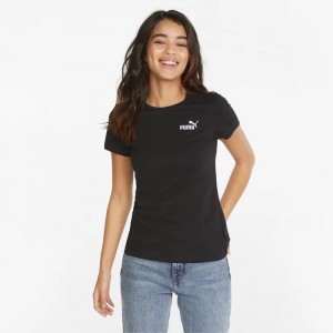Camiseta Puma Essentials+ Embroidery Tee Mujer Negros | 91368-LVRK