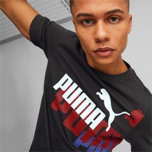Camiseta Puma Essentials+ Logo Power Hombre Negros | 86379-SJND
