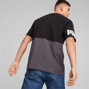 Camiseta Puma POWER Colourblock Hombre Negros | 65412-WDIL
