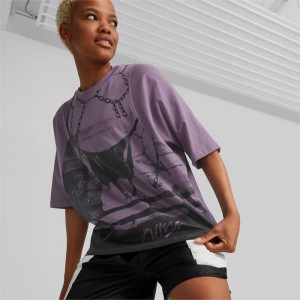 Camiseta Puma Strong Side Basketball Tee Mujer Morados Grises | 45926-BDXF