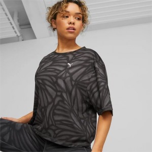 Camiseta Puma Train Favourite Printed Training Crop Tee Mujer Negros | 98142-DBHR