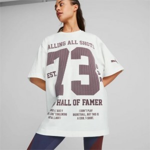 Camiseta Puma x JUNE AMBROSE Keeping Score Square Up Oversized Basketball Tee Mujer Blancos | 54217-IDBZ