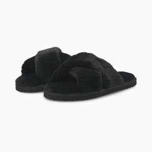Sandalias Puma Fluff X Strap Mujer Negros Blancos | 63401-ACZS