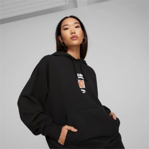 Sudadera con Capucha Puma DOWNTOWN Graphic Mujer Negros | 65012-FLNK