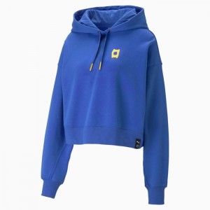 Sudadera con Capucha Puma Pivot Cropped Basketball Mujer Azul Rey Azules | 47180-IWOV