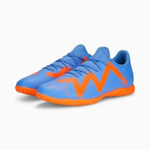 Tacos de Futbol Puma FUTURE Play IT Mujer Azules Blancos Naranjas | 96241-LNYR