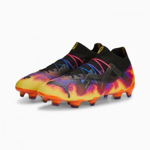 Tacos de Futbol Puma FUTURE ULTIMATE ELM FG/AG Mujer Morados Negros Amarillos Naranjas | 29317-GLNQ
