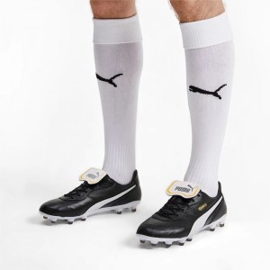 Tacos de Futbol Puma KING Top FG Hombre Negros Blancos | 54973-SFHU