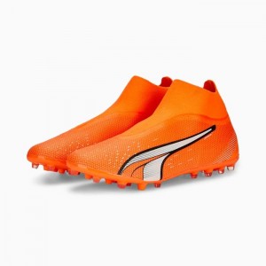 Tacos de Futbol Puma ULTRA MATCH+ LL MG Football Cleats Hombre Naranjas Blancos Azules | 49530-NSEY
