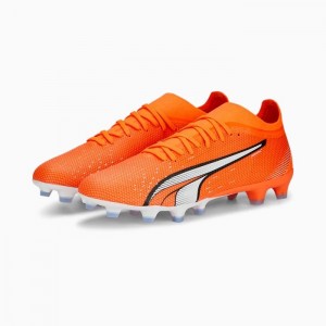 Tacos de Futbol Puma ULTRA Match FG/AG Hombre Naranjas Blancos Azules | 40956-PBJK