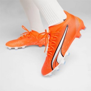 Tacos de Futbol Puma ULTRA Match FG/AG Mujer Naranjas Blancos Azules | 73801-ELFI