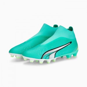 Tacos de Futbol Puma ULTRA Match+ LL FG/AG Hombre Blancos Amarillos | 48596-LFGK
