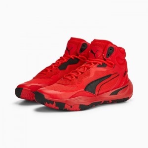 Tenis Basquetbol Puma Playmaker Pro Mid Hombre Rojos Negros | 92153-HIBY