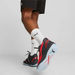Tenis Basquetbol Puma Rise NITRO Hombre Negros Rojos | 21864-OWJV