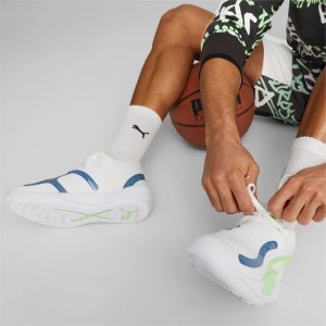 Tenis Basquetbol Puma Rise NITRO Hombre Blancos Azules | 27630-TNAR