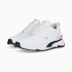 Tenis Golf Puma GS-Fast Hombre Blancos Azul Marino Rosas | 81354-KPDY