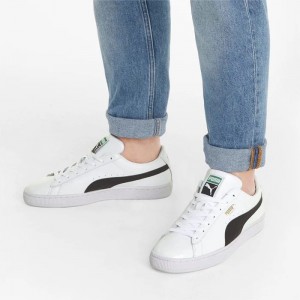 Tenis Puma Basket Classic XXI Hombre Blancos Negros | 40259-IATG