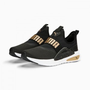 Tenis para Correr Puma Soft ride Enzo Evo Slip-on Sparkle Mujer Negros Dorados | 28067-LWEV